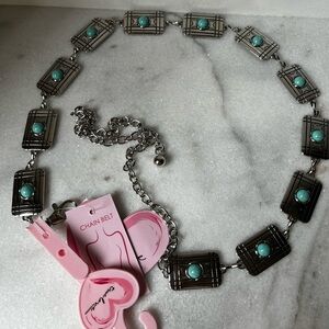 Silver and Turquoise Chain Belt